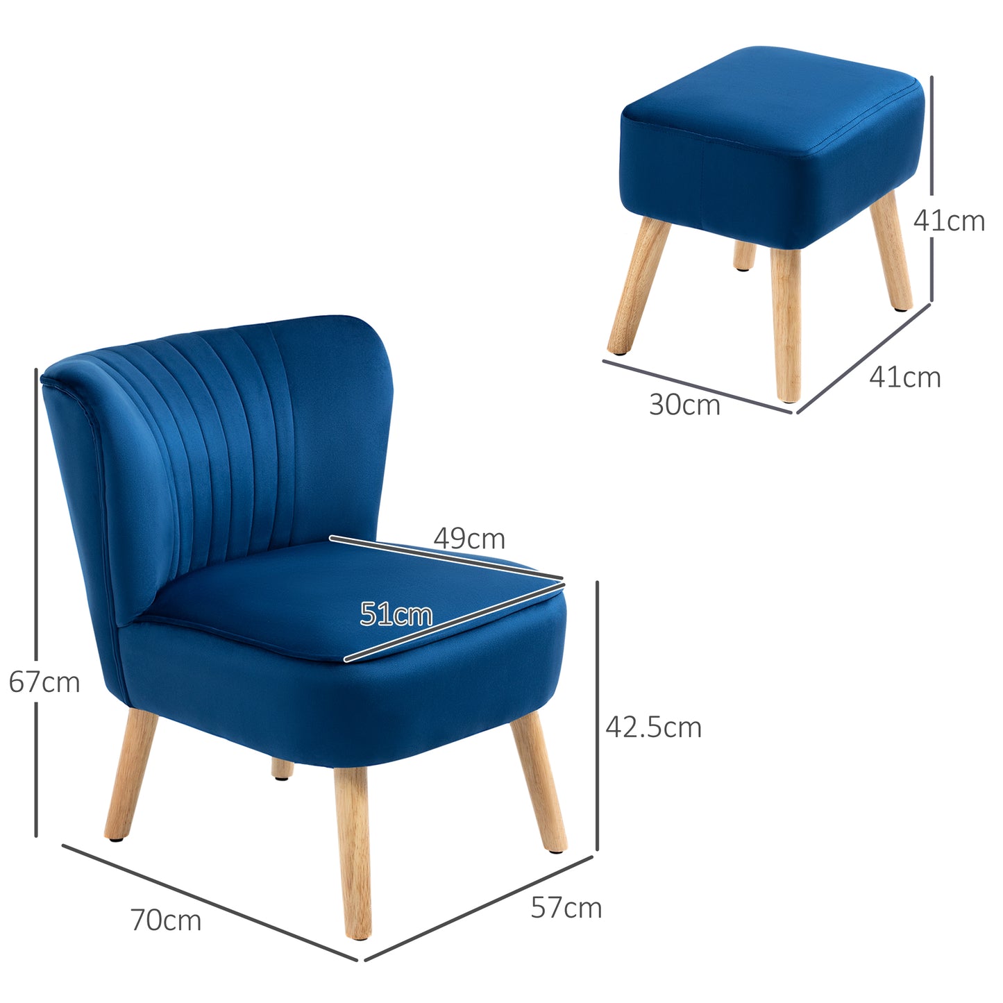 HOMCOM elvet Accent Chair Occasional Tub Seat Padding Curved Back w/ Ottoman Wood Frame Legs Home Furniture, Dark Blue