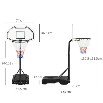 HOMCOM ortable Basketball Stand 94-123cm Basket Height Adjustable Hoop For Adults Suitable for Pool Side