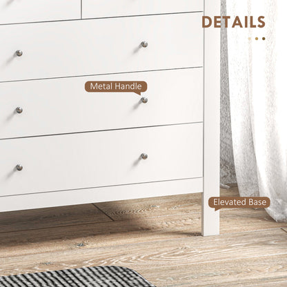 HOMCOM odern Chest of Drawers, 5 Drawer Storage Cabinet with Metal Handles and Runners for Bedroom, White