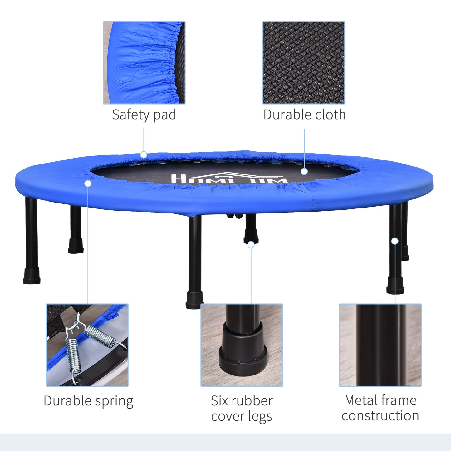 HOMCOM itness Trampoline Aerobic Rebounder for Indoor Outdoor Jumping Training Exercise, 91cm Round Jumper with Sponge Edge, Support Up to 100 KG, Blue