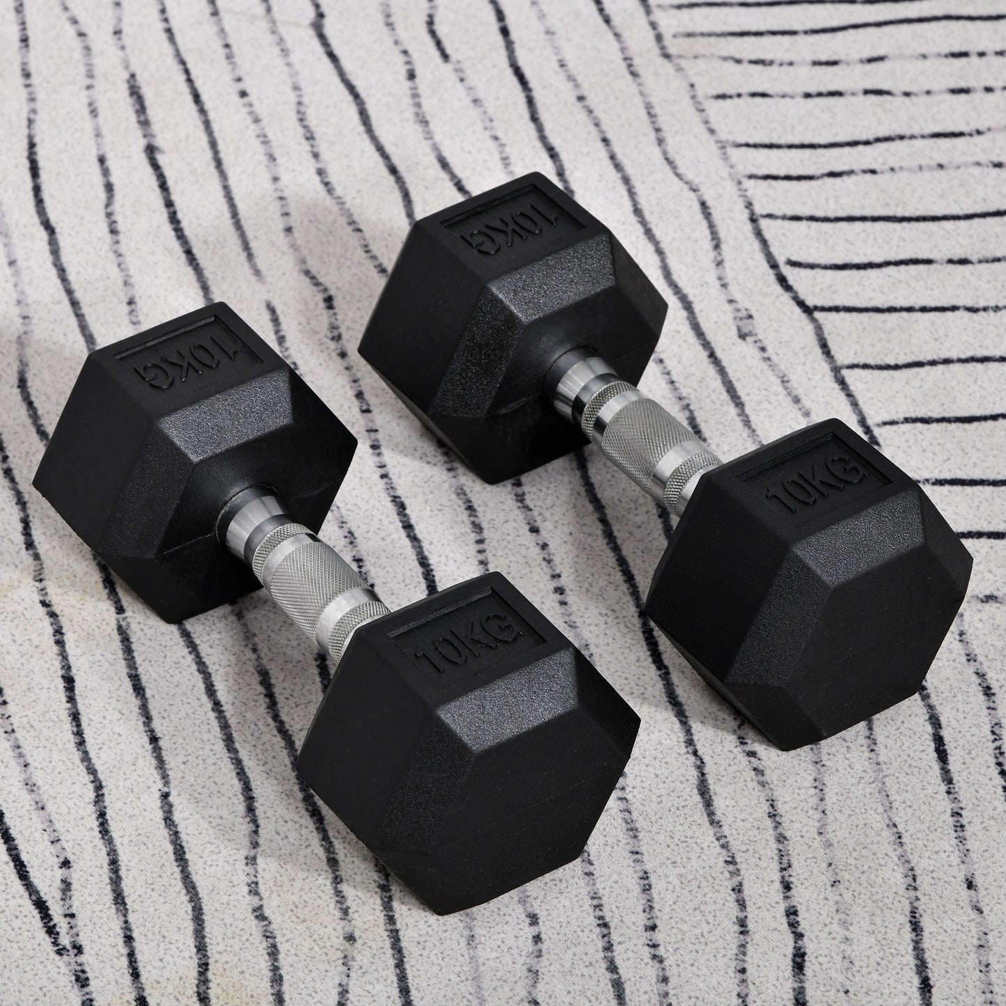 HOMCOM x10kg Hex Dumbbells Set Rubber Dumbbells Weight Lifting Equipment Fitness Home Gym