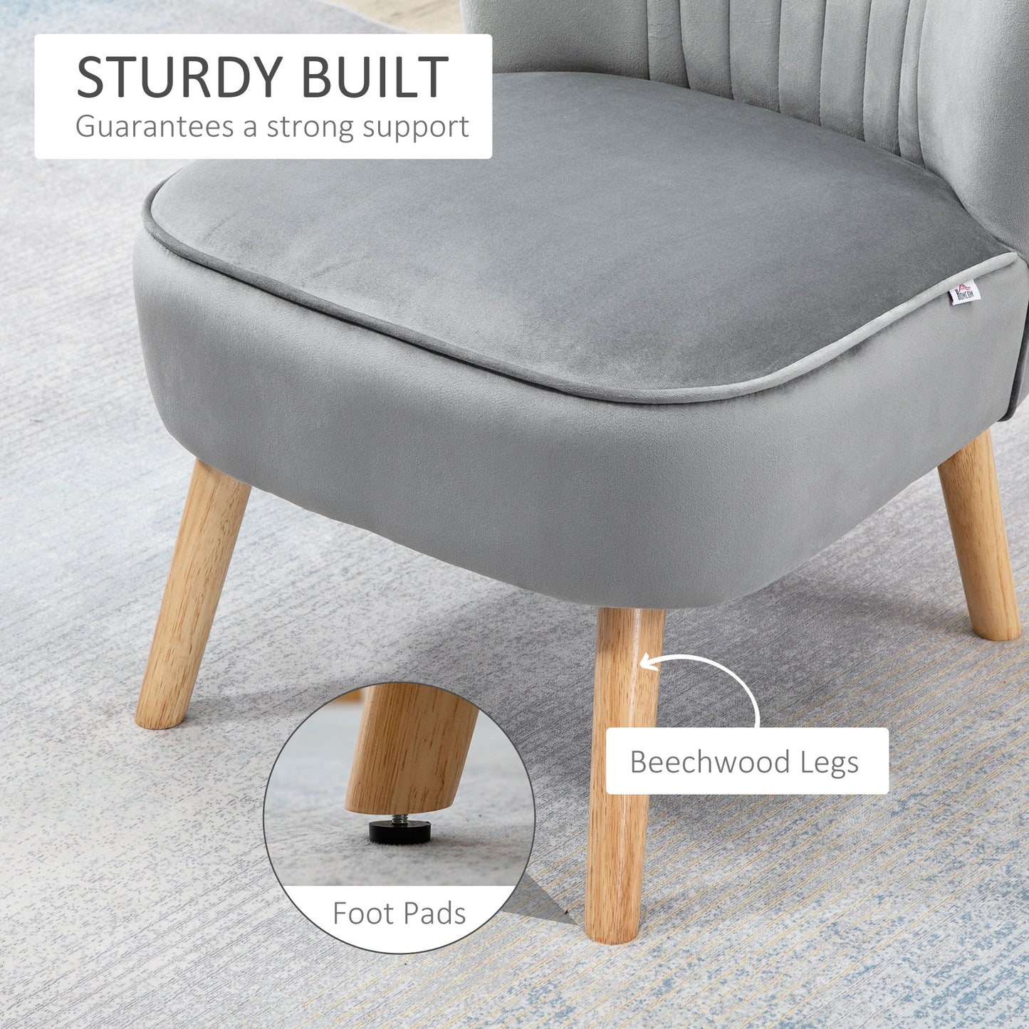 HOMCOM elvet Accent Chair Occasional Tub Seat Padding Curved Back with Ottoman Wood Frame Legs Home Furniture Light Grey