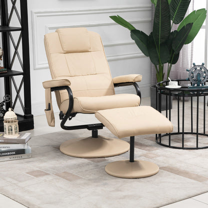 HOMCOM anual Sofa Reclining Armchair PU Leather Massage Recliner Chair and Ottoman, Cream