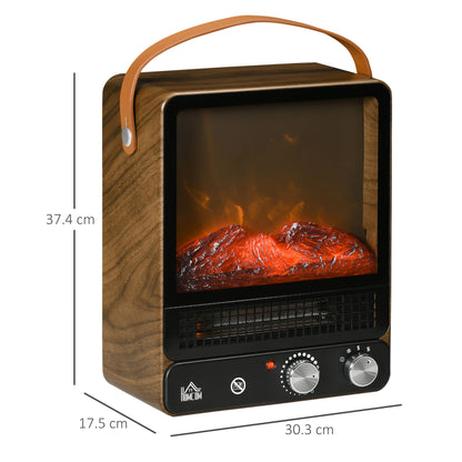 HOMCOM abletop Electric Fireplace with Handle, Freestanding Fireplace Heater with Realistic Flame Effect, Overheat Protection, 750W/1500W, Dark Walnut