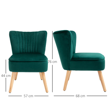 HOMCOM elvet Accent Chair Occasional Tub Seat Padding Curved Back with Wood Frame Legs Home Furniture Set of 2 Green