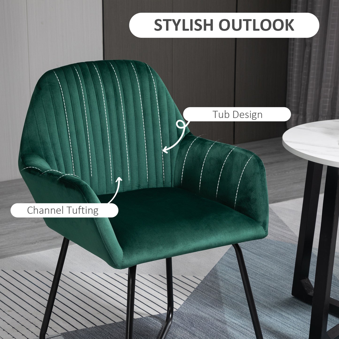 HOMCOM elvet-Feel Plisse Back Accent Chair - Green