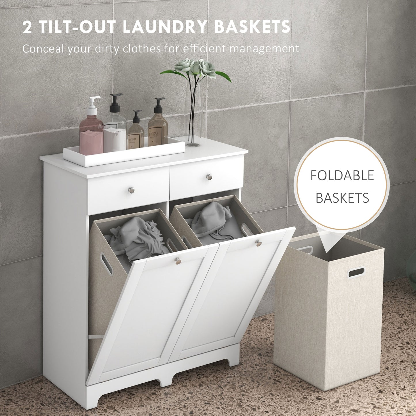 HOMCOM uo Hamper Laundry Storage Cabinet - White