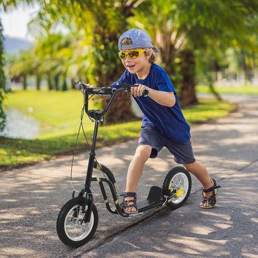 HOMCOM een Kids Stunt Scooter w/ Adjustable Handlebar, 12 Inch Rubber Tyres, Dual Brakes, Black