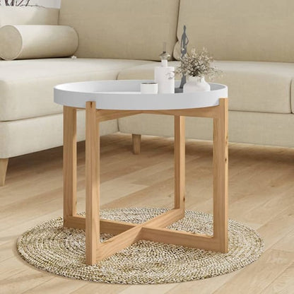 Large Round White and Natural Wooden Coffee Table by FURCO – Stylish and Functional Living Room Furniture