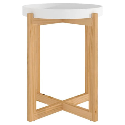 FURCO Wabana Round Wooden Coffee Table in White and Natural Finish - Stylish and Functional Living Room Accent