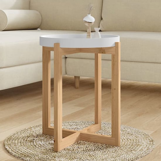 FURCO Wabana Round Wooden Coffee Table in White and Natural Finish - Stylish and Functional Living Room Accent