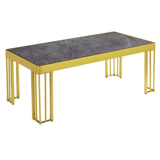 Modern Grey Marble Effect Coffee Table with Gold Legs - Luxury Living Room Centerpiece