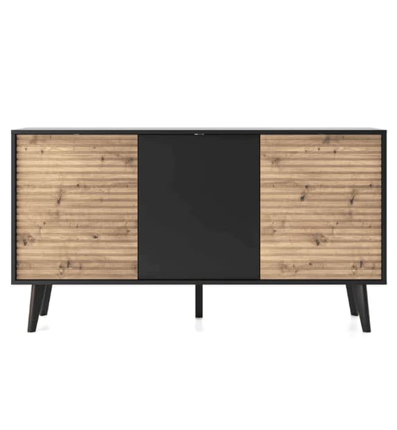 Waco Wooden Large Sideboard 3 Doors In Artisan Oak And Black