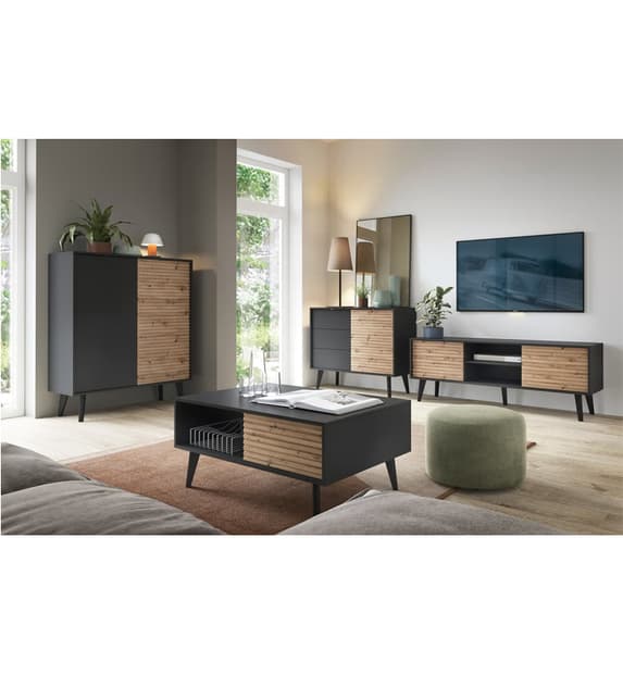 Waco Wooden Large Sideboard 3 Doors In Artisan Oak And Black