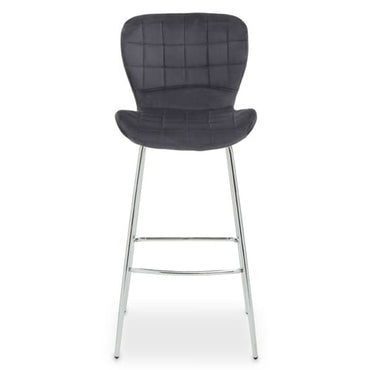 Warden Grey Velvet Bar Chairs With Silver Legs In A Pair