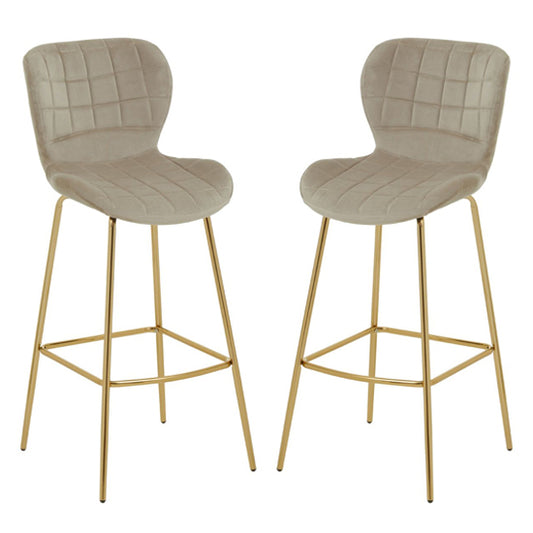 Warden Mink Velvet Bar Chairs With Gold Legs In A Pair