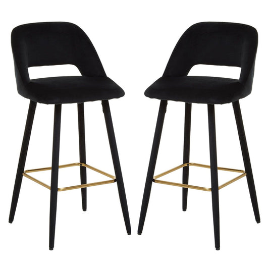 Warns Black Velvet Bar Chairs With Gold Footrest In A Pair