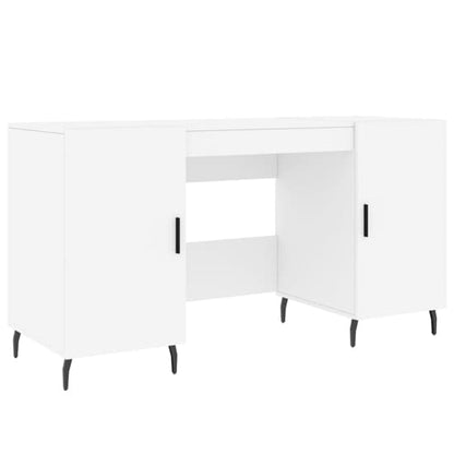 White Wooden Computer Desk with Storage Doors and Iron Legs for Home Office