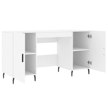 White Wooden Computer Desk with Storage Doors and Iron Legs for Home Office