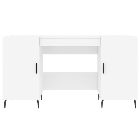 White Wooden Computer Desk with Storage Doors and Iron Legs for Home Office