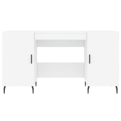 White Wooden Computer Desk with Storage Doors and Iron Legs for Home Office