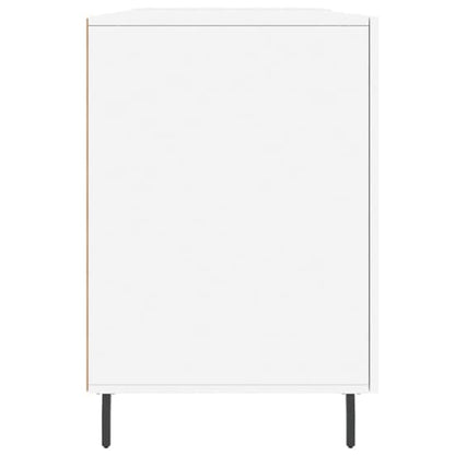 White Wooden Computer Desk with Storage Doors and Iron Legs for Home Office