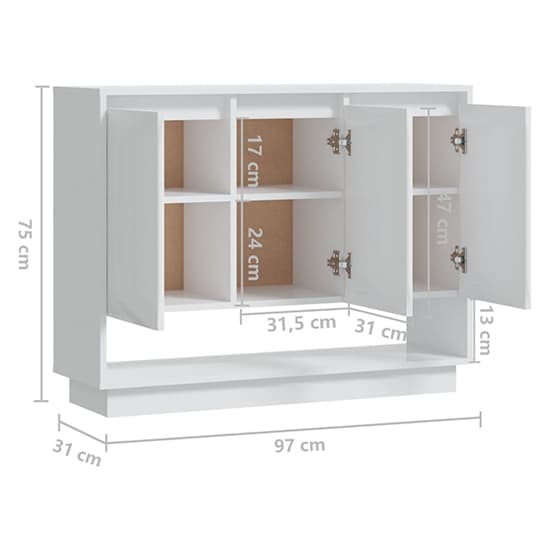 Wavery High Gloss Sideboard With 3 Doors In White