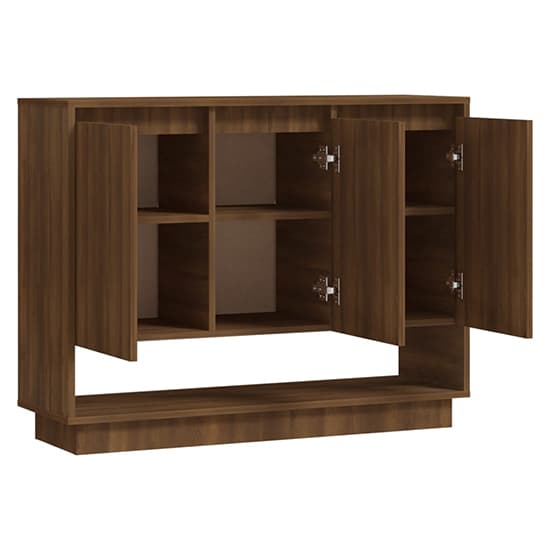 Wavery Wooden Sideboard With 3 Doors In Brown Oak