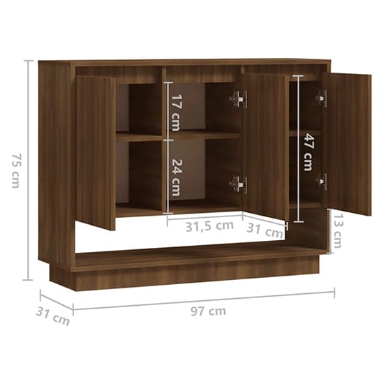 Wavery Wooden Sideboard With 3 Doors In Brown Oak