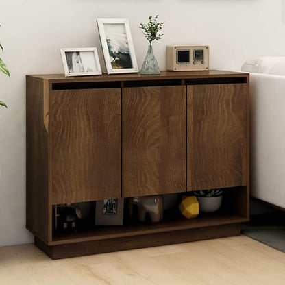 Wavery Wooden Sideboard With 3 Doors In Brown Oak