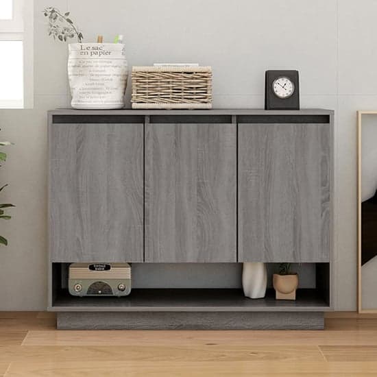 Wavery Wooden Sideboard With 3 Doors In Grey Sonoma Oak