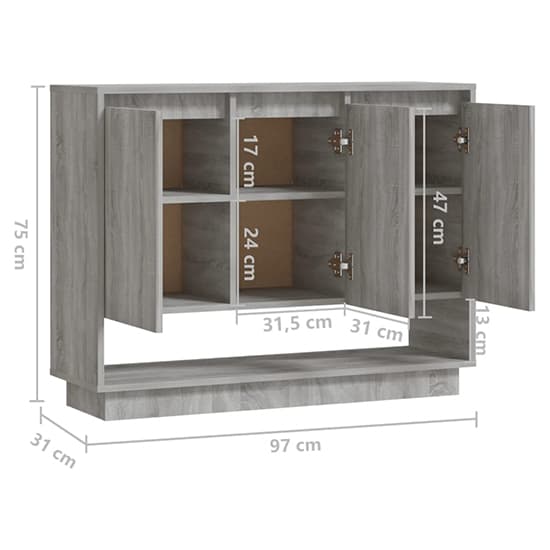 Wavery Wooden Sideboard With 3 Doors In Grey Sonoma Oak