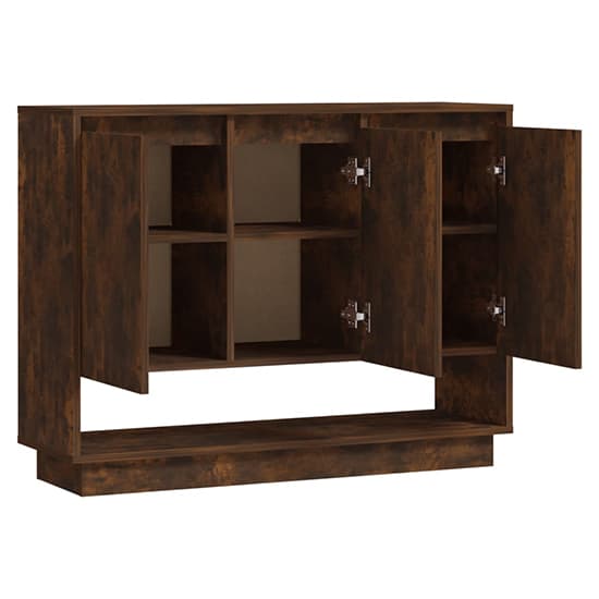 Wavery Wooden Sideboard With 3 Doors In Smoked Oak