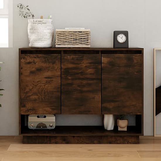 Wavery Wooden Sideboard With 3 Doors In Smoked Oak