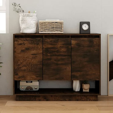 Wavery Wooden Sideboard With 3 Doors In Smoked Oak