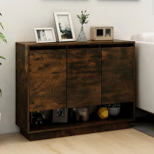 Wavery Wooden Sideboard With 3 Doors In Smoked Oak