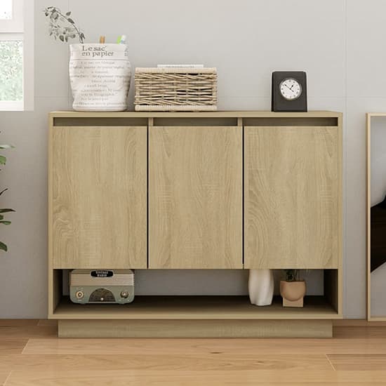 Wavery Wooden Sideboard With 3 Doors In Sonoma Oak