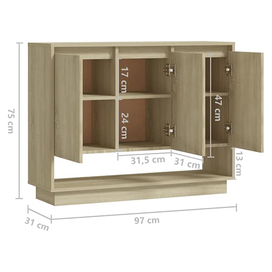 Wavery Wooden Sideboard With 3 Doors In Sonoma Oak