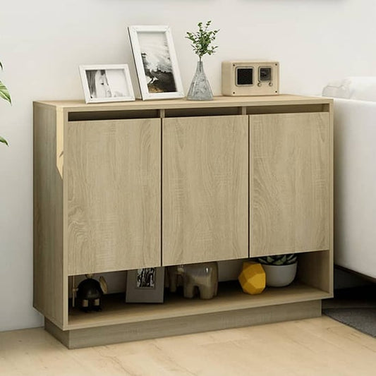 Wavery Wooden Sideboard With 3 Doors In Sonoma Oak