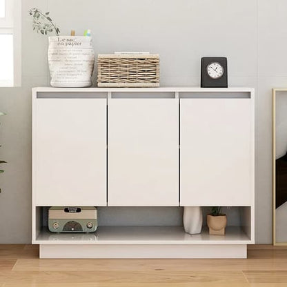 Wavery Wooden Sideboard With 3 Doors In White