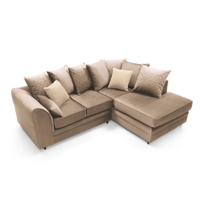 Chic Velvet Corner Sofa - Tan Brown Fabric