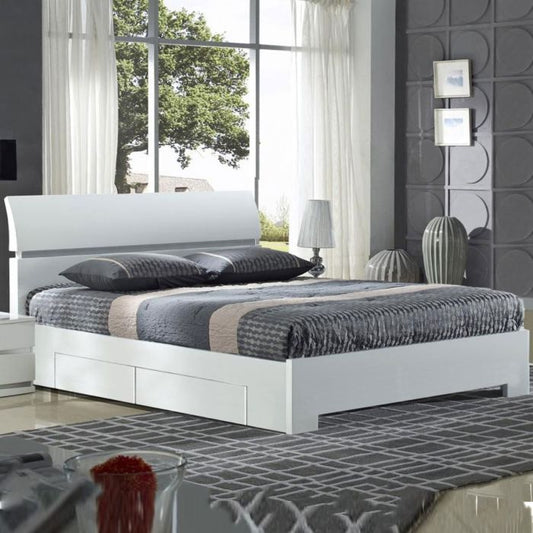 Sleek White High Gloss Double Bed with 4 Storage Drawers - Modern Elegance for Your Bedroom