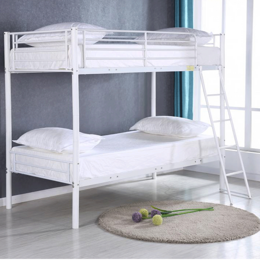 Margam White Metal Frame Bunk Bed - Stylish Split Design for Versatile Bedroom Solutions