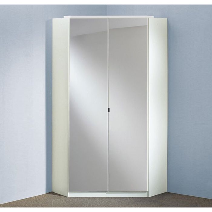 Furco Clappen 2 Door Corner Wardrobe with Mirrored Doors | Modern Storage Solution in White Gloss