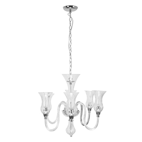 FURCO 6 Arm Chrome Chandelier with Clear Glass for Modern Home Lighting