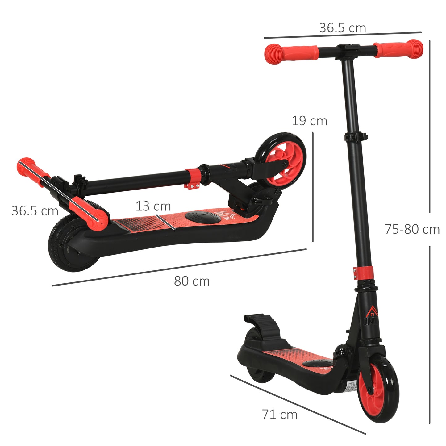 HOMCOM olding Electric Scooter with Brake, for Ages 6+ Years, 8km/h Maximum Speed, Red