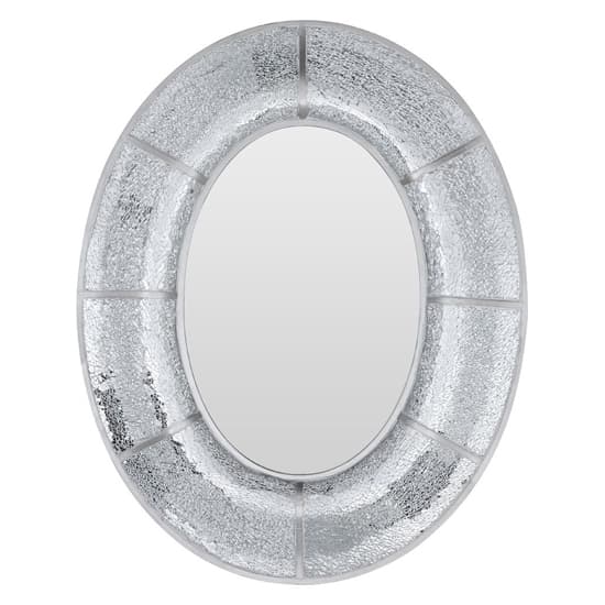 FURCO Antique Silver Oval Wall Mirror with Mosaic Frame for Bedroom Decor