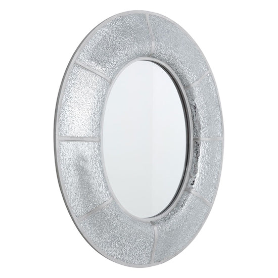 FURCO Antique Silver Oval Wall Mirror with Mosaic Frame for Bedroom Decor