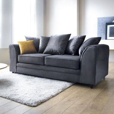 Chic Velvet 3 Seater Sofa - Dark Grey Fabric