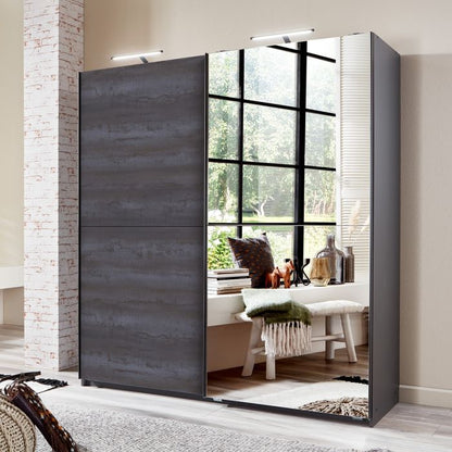 Grey Steel 2 Door Sliding Wardrobe with Mirror | Modern Storage Solution by Furco